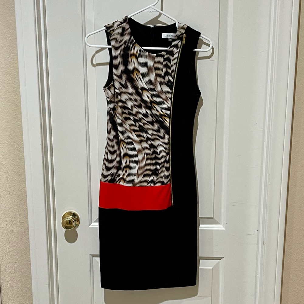 Calvin Klein Dress, Black/Cheetah/Red, US 2